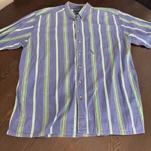 Vintage John Blair Purple and Green Striped Men’s XL Button Up Shirt